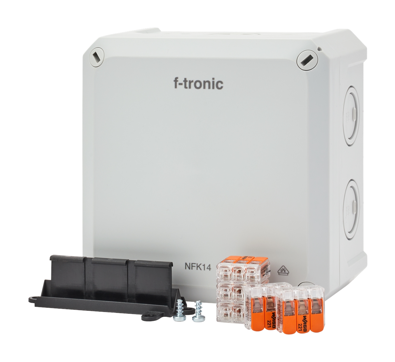 1St. F-Tronic NFK14gr-K6 FR-Abzweigkasten 140x140x81mm, Klemmen 6qmm, Klemmenhalter, IP66, PS, grau, NFK14gr-K6 7340230