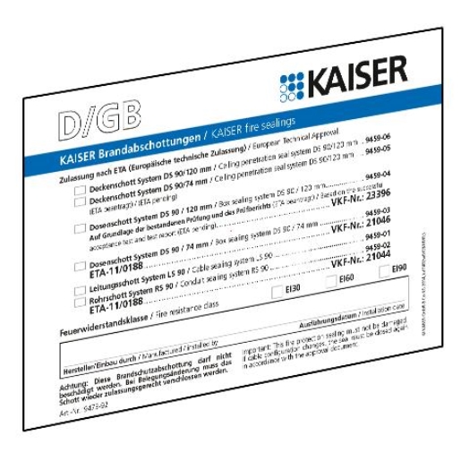 10St. Kaiser 9473-91 Schott-Kennzeichnungsschild 947391