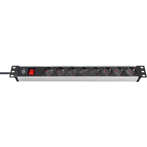 1St. Brennenstuhl 1390007018 Alu-Line 19 Steckdosenleiste für Schaltschränke 8-fach schwarz/silber 2m H05VV-F 3G1,5 mit Schalter