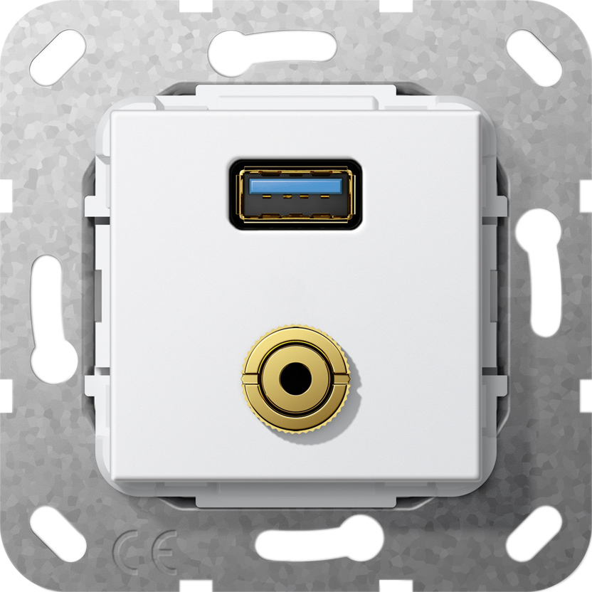 1St. Gira 568603 USB 3.0 A M-Klinke Kpl. K-Peitsche Einsatz Reinweiß