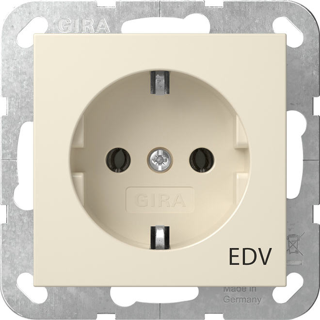 1St. Gira 445801 SCHUKO-Steckdose 16A 250V mit Aufdruck EDV, Cremeweiß glänzend