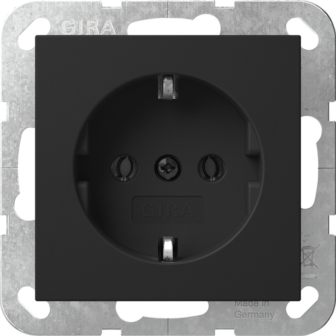 1St. Gira 4466005 SCHUKO-Steckdose 16A 250V ohne Befestigungskrallen, Schwarz matt