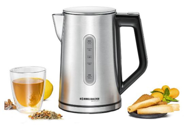 1St. ROMMELSB WK 3000 Wasserkocher, 3.000 W, Edelstahl/schwarz