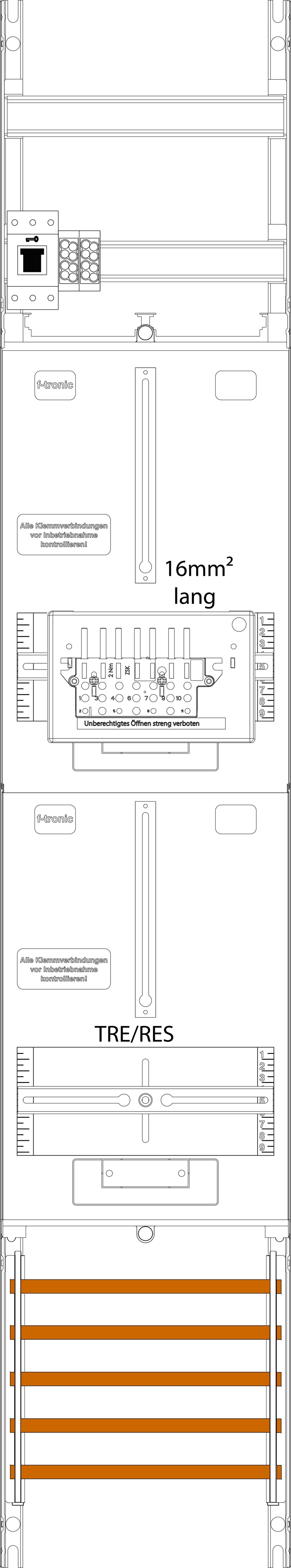 1St. F-Tronic ZR6-16L-ZSK-HSS Zählerfeld ZR6-16L-ZSK-HSS, 1-feldrig, H=1350mm, 1-3.HZ, 16mm² l. Ka.,1 ZSK,1 HSS,1 TRE 7143566