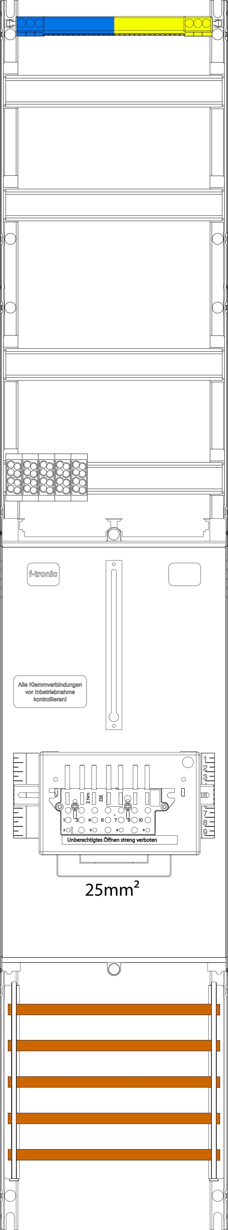 1St. F-Tronic VZ6-25-ZSK100A Zählerfeld VZ6-25-ZSK100A, 1-feldrig,H=1350mm,1-3.HZ25mm², 1 ZSK-Set 100A, Vert. 2r 7143474