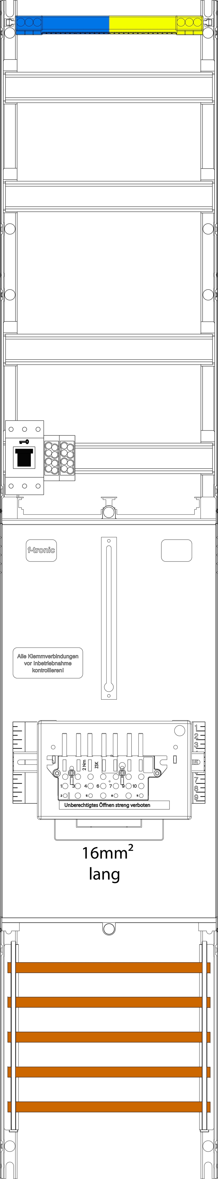 1St. F-Tronic VZ6-16L-ZSK-HSS Zählerfeld VZ6-16L-ZSK-HSS, 1-feldrig, H=1350mm, 1-3.HZ, 16mm² l. Ka.,1ZSK,1HSS,Vert.2r 7143564