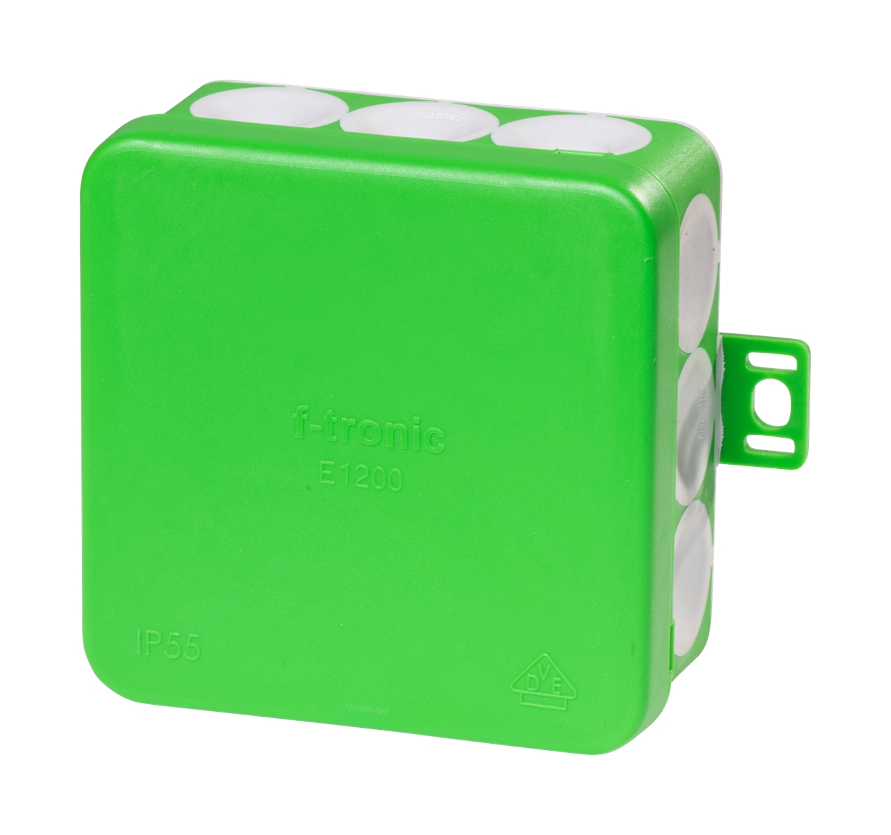 10St. F-Tronic E1200gn FR Abzweigkasten E1200gn, 80x80x37mm, IP55, gn/gr, mit Durchstoßmembran 7340164