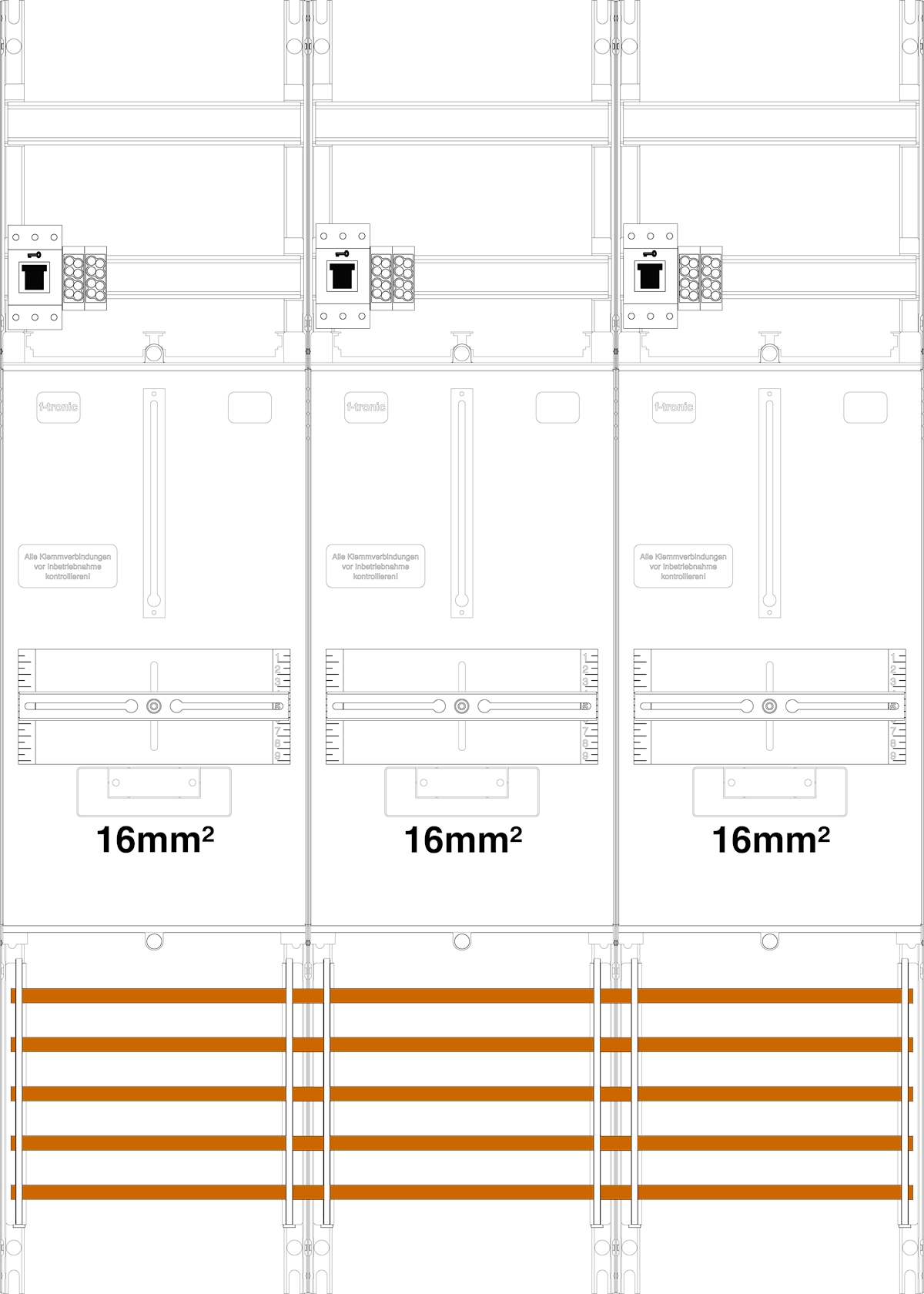 1St. F-Tronic Z31B-16-HSS Zählerfeld Z31B-16-HSS, 3-feldrig, H=1050mm, 3-3.HZ, 16mm², 3 HSS 7141410