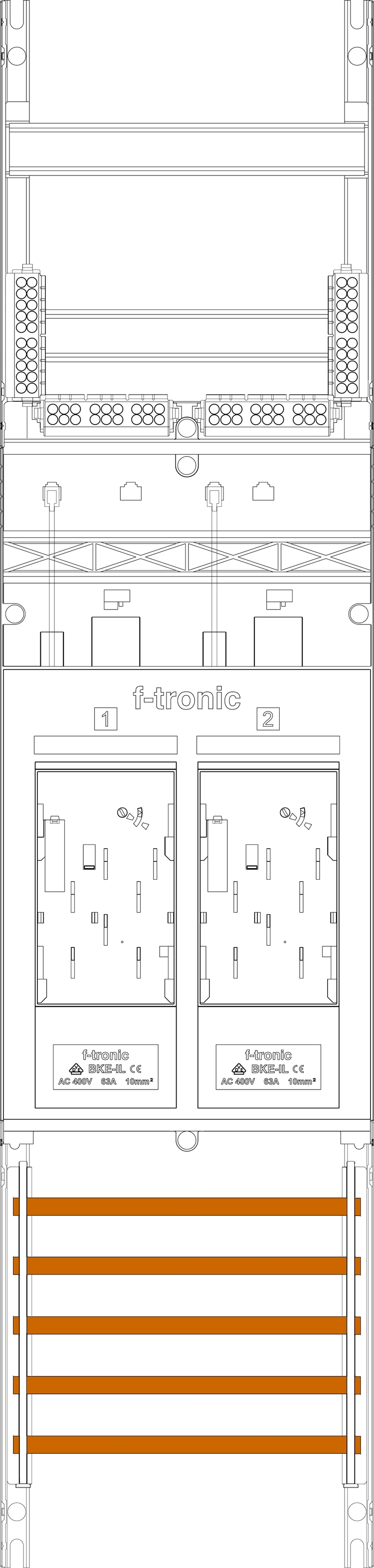 1St. F-Tronic E16LDS Zählerfeld E16LDS, 1-feldrig, H=1050mm, 2-eHZ lange Kabel, mit DS 7141161