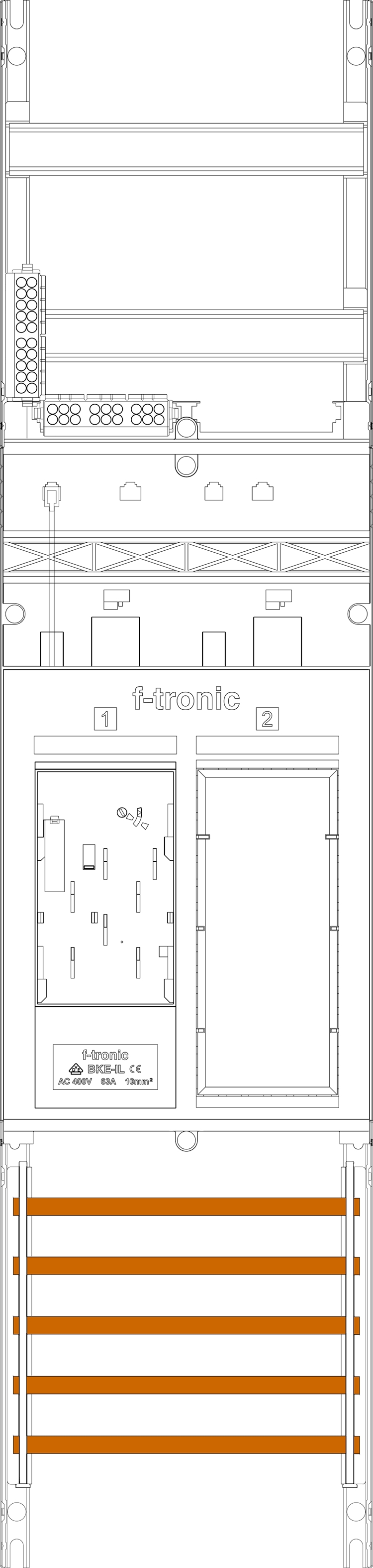 1St. F-Tronic ER6LDS Zählerfeld ER6LDS, 1-feldrig, H=1050mm, 1-eHZ lange Kabel, mit DS, 1 Res. 7141151