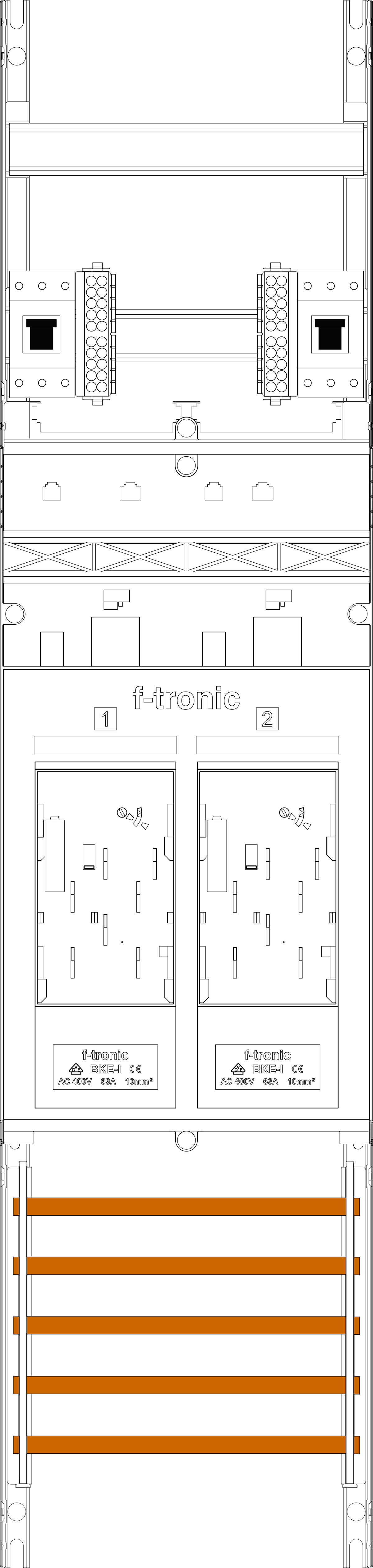 1St. F-Tronic E16-HSP Zählerfeld E16-HSP, 1-feldrig, H=1050mm, 2-eHZ, 2 HSP 7141059