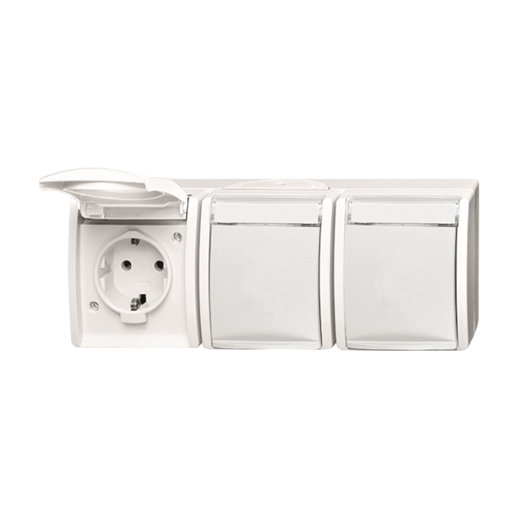 1St. Busch-Jaeger 2300/3 EWN-54 SCHUKO Steckdose, 3-fach ocean (IP 44) alpinweiß