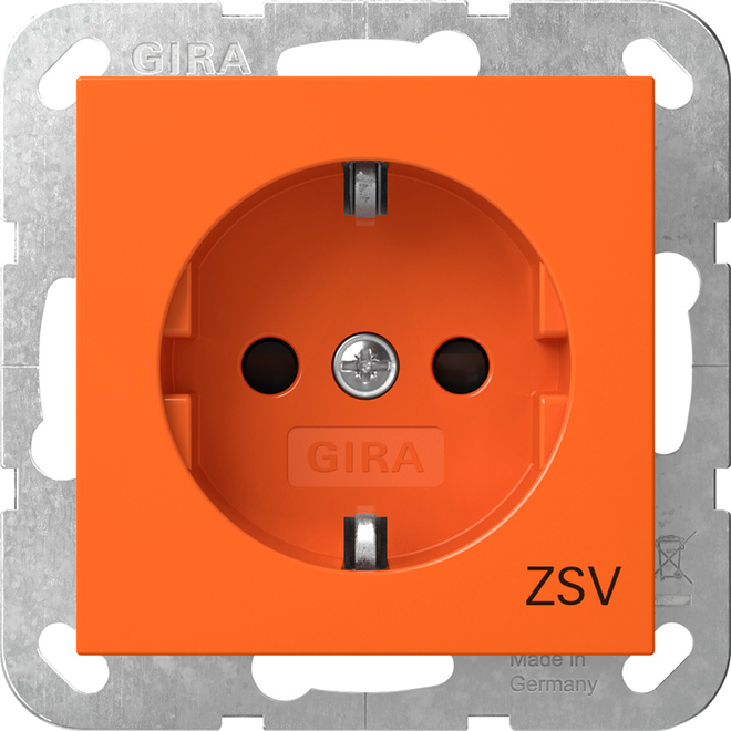 1St. Gira 4453109 Steckdose 16A 250V mit Shutter mit oranger Abdeckung und Aufdruck ZSV, Orange glänzend