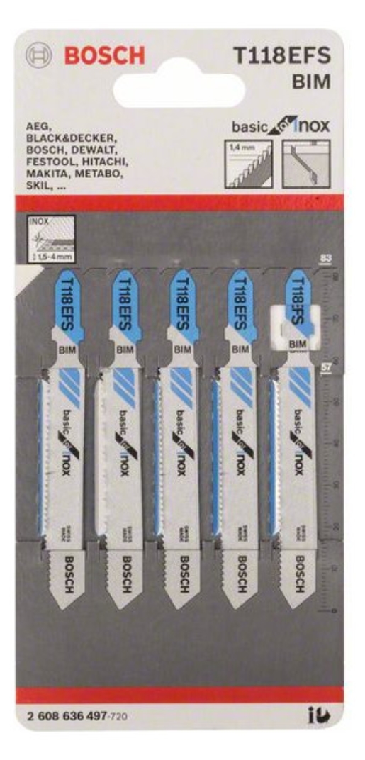 1Pk Bosch 2608636497 Stichsägeblatt T 118 EFS Basic for Stainless Steel, 1Pk=5St.