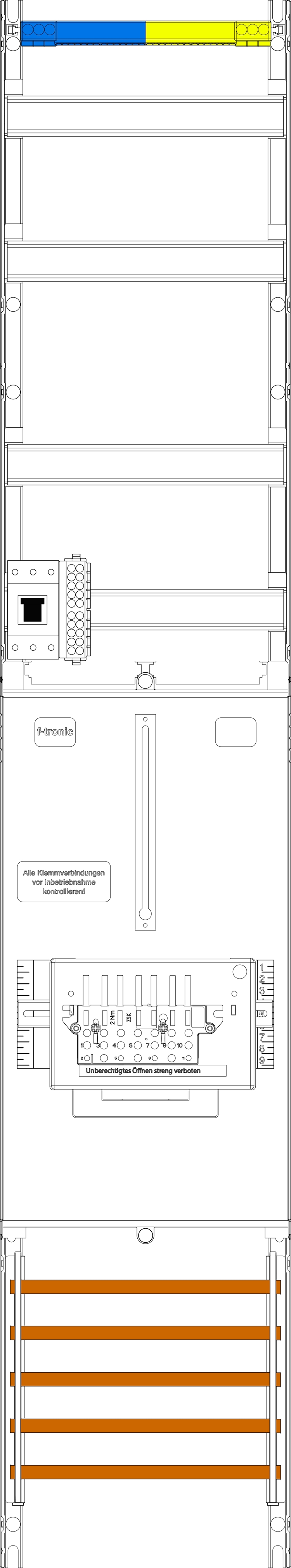 1St. F-Tronic VZ6-ZSK-HSP Zählerfeld VZ6-ZSK-HSP, 1-feldrig, H=1350mm, 1-3.HZ, 1 ZSK-Set, 1 HSP, Vert.2r 7143500