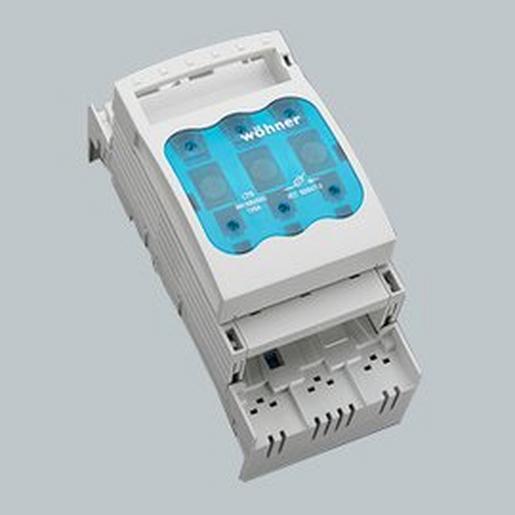 1St. Wöhner 33216 NH-Sicherungs-Lasttrennschalter Gr. 000, 125 A, Reiter, Anschluss unten / oben Rahmenklemme