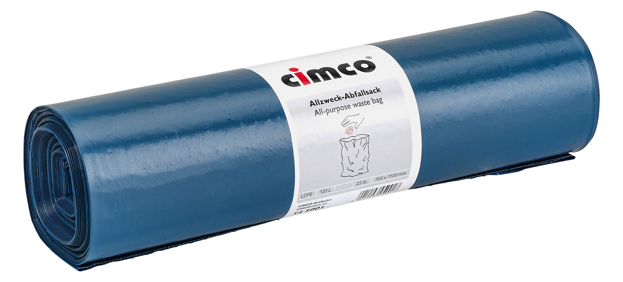 1St. Cimco 145001 Allzweck-Abfallsack, Inhalt 120l, blau 1St. Cimco 145001 Allzweck-Abfallsack, Inhalt 120l, blau