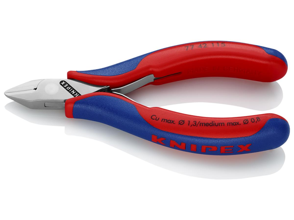 3St. Knipex 77 42 115 Elektronik-Seitenschneider o. Facette, spiegelpol., mittelharter Draht bis d= 0,8 mm 115 mm, Kopf