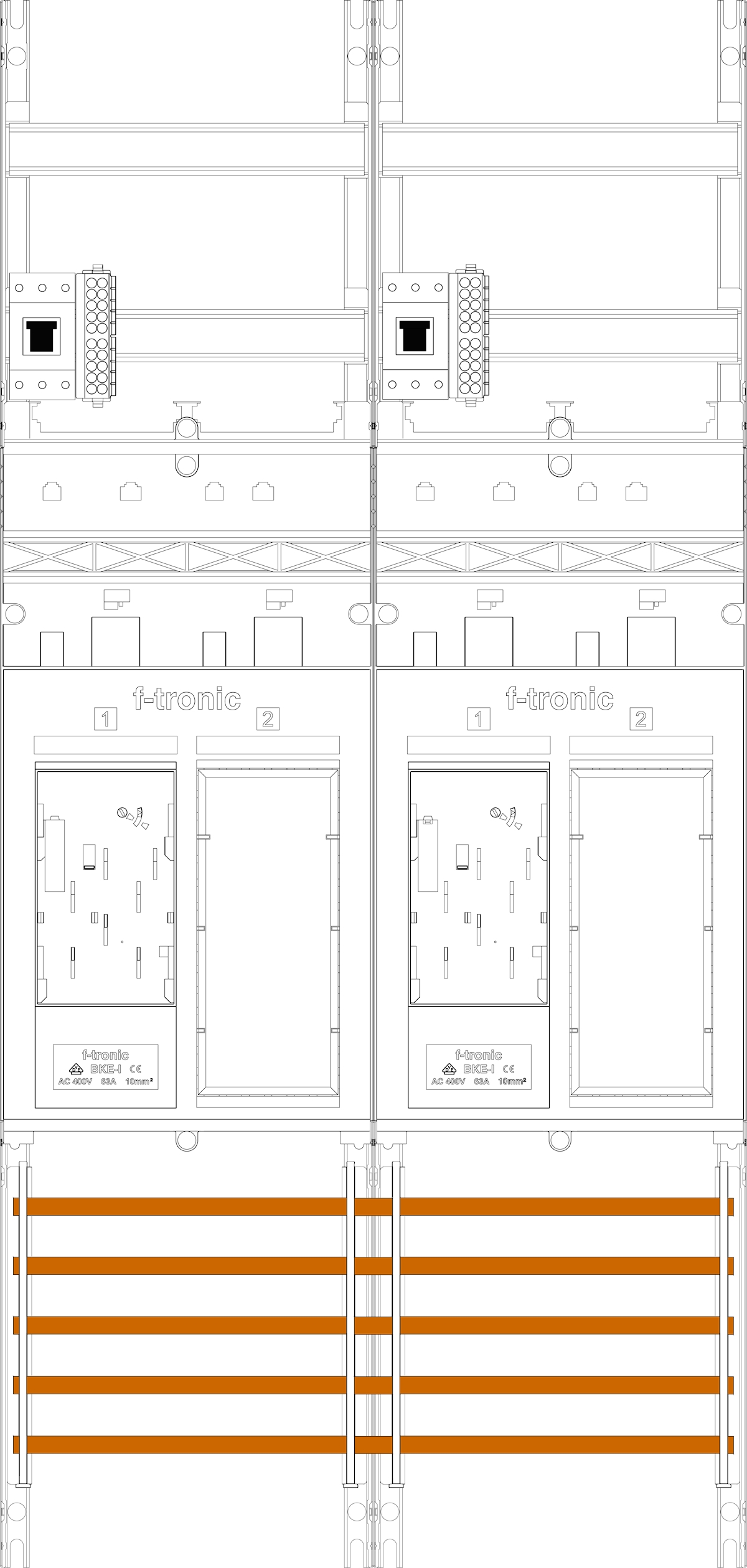 1St. F-Tronic ER26-HSP Zählerfeld ER26-HSP, 2-feldrig, H=1050mm, 2-eHZ, 2 HSP, 2 Res. 7141052