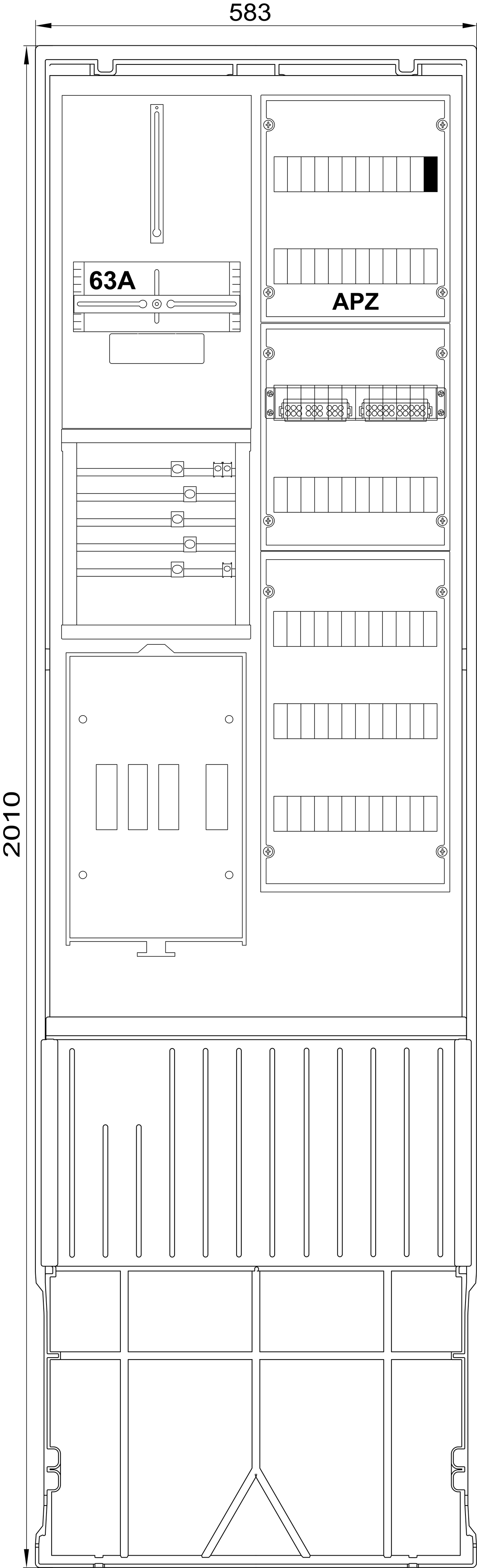 1St. F-Tronic ZSA202-2-ZK-VAPZ-HAK Zähleranschlusssäule 2-feldrig, H=2010mm, 3.HZ, ohne Haube, ZSA202-2-ZK-VAPZ-HAK-HO 7160177