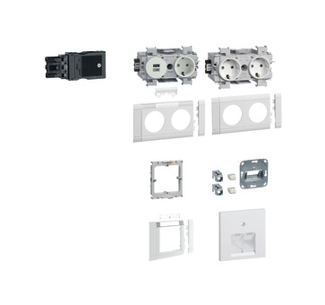 1St. Hager GAPSET1 SET 1 Arbeitsplatz mit 3 Std+USB-Charger 15W 2xRJ45 Cat.6A Frontrastend vw