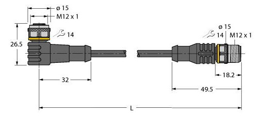 1St. TURCK WKC5T-P7X3-2-RSC5T/T Aktuator- und Sensorleitung / PVC, Verbi