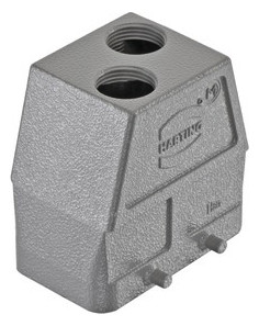 1St. Harting 19300100465 Tüllengehäuse, Baugröße: 10 B, hohe Bauform, Querbügel, gerader Kabeleingang, 2x M20