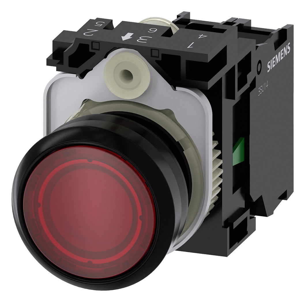 1St. Siemens 3SU1102-0AB20-1BA0 Drucktaster, beleuchtet, 22mm, rund, Kunststoff, rot