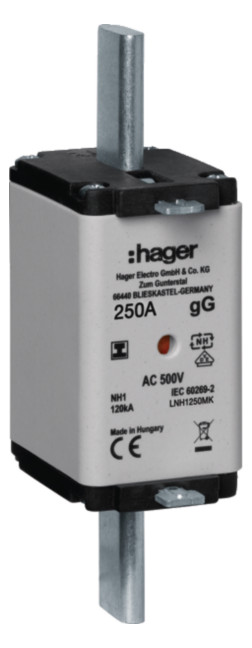 1St. Hager LNH1250MK NH-Sicherung NH1 gG 500V 250A Iso-Griff