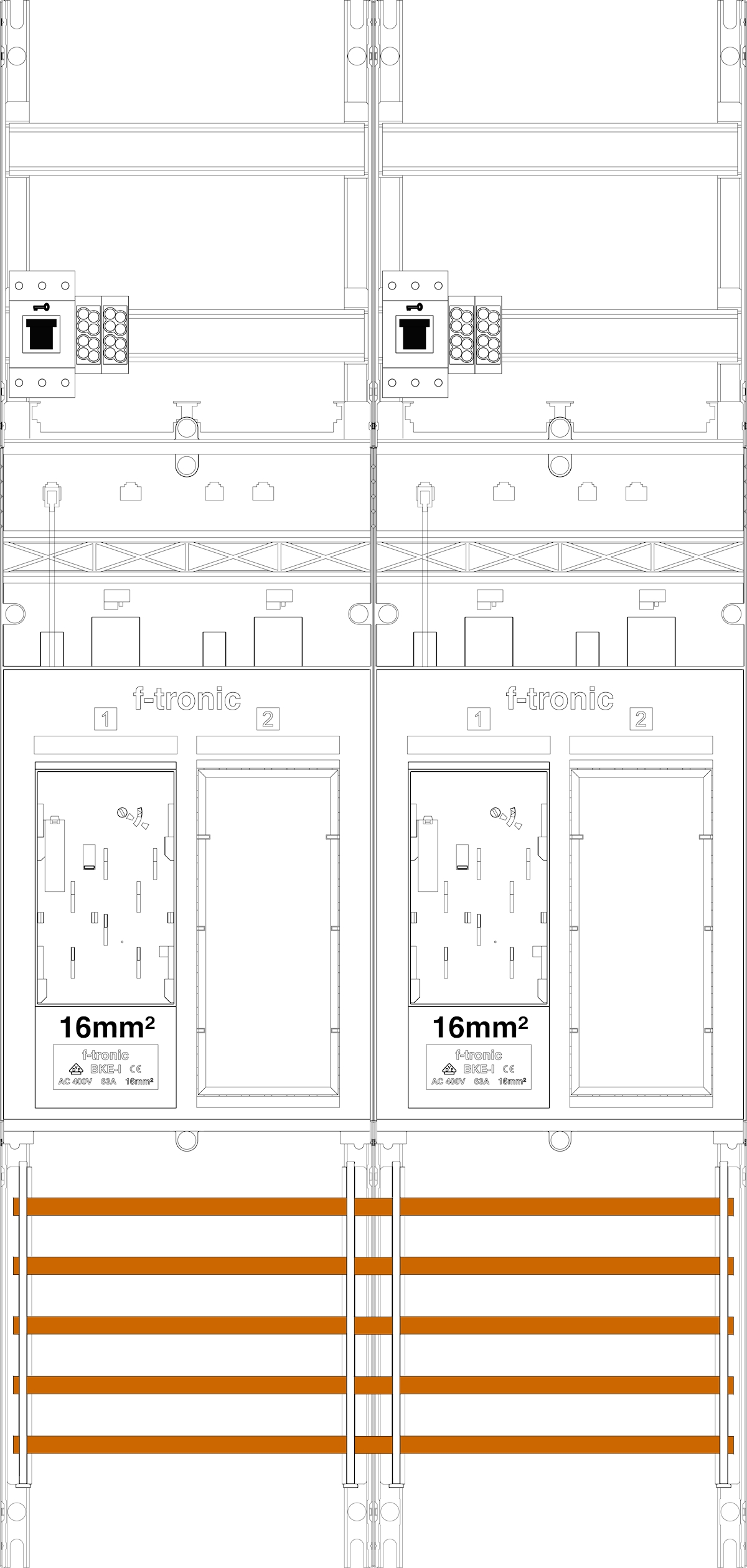 1St. F-Tronic ER26DS-16-HSS Zählerfeld ER26DS-16-HSS, 2-feldrig,H=1050mm,2-eHZ 16mm², mit DS, 2 HSS, 2 Res. 7141256