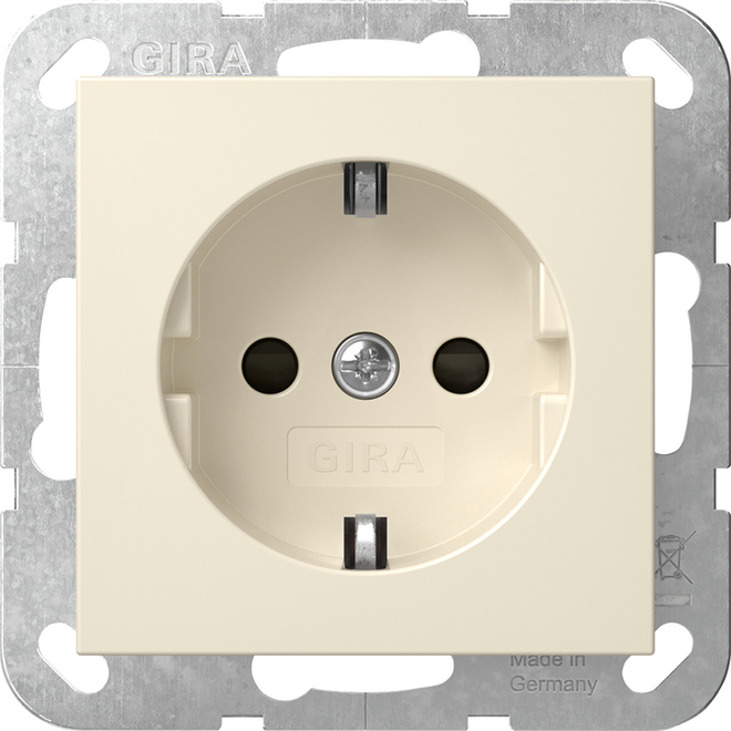 1St. Gira 418301 Steckdose 16A 250V mit Shutter Schraubklemmen, Cremeweiß glänzend