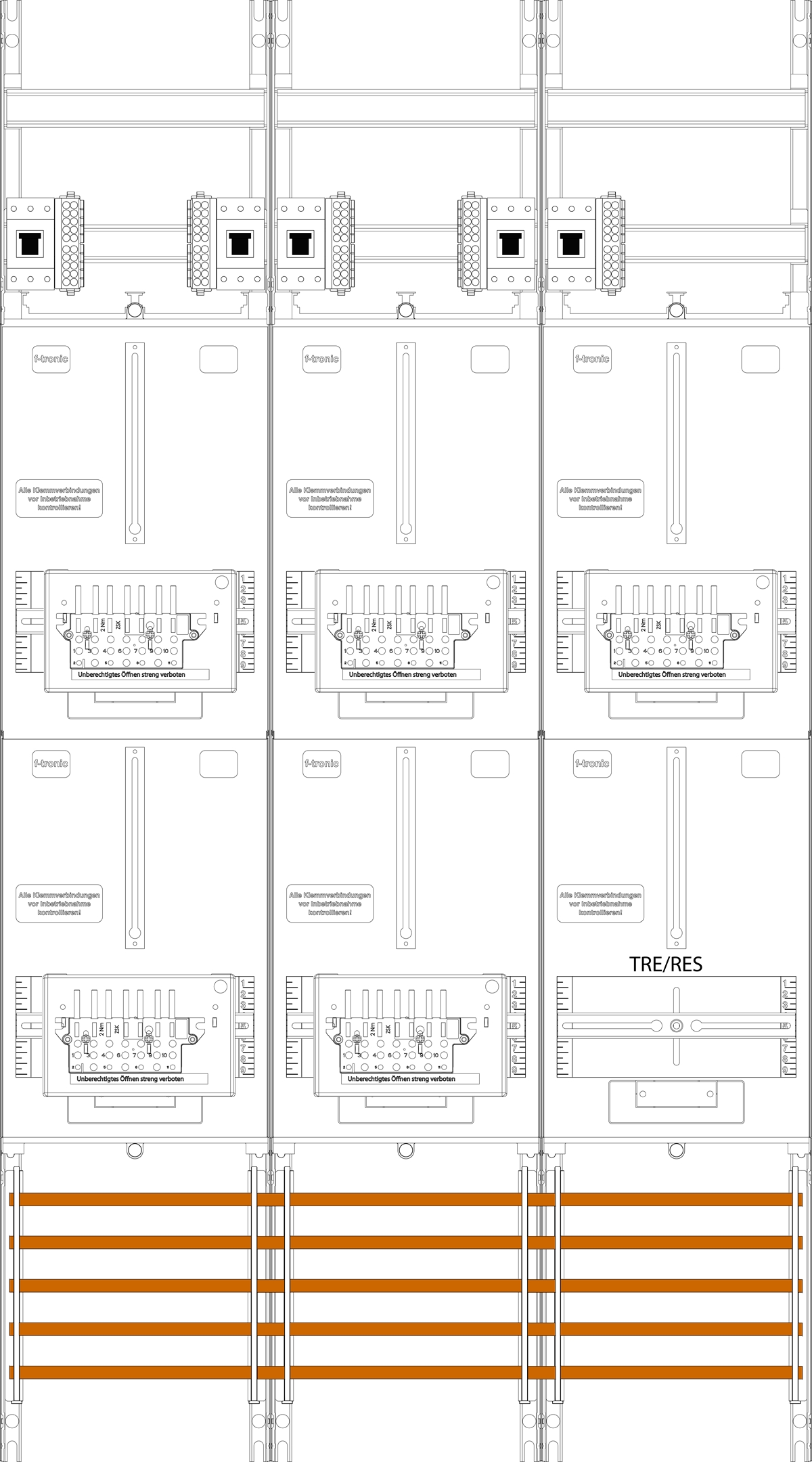 1St. F-Tronic Z216ZR6-ZSK-HSP Zählerfeld Z216ZR6-ZSK-HSP, 3-feldrig, H=1350mm, 5-3.HZ, 5 ZSK-Set, 5 HSP, 1 TRE 7143511