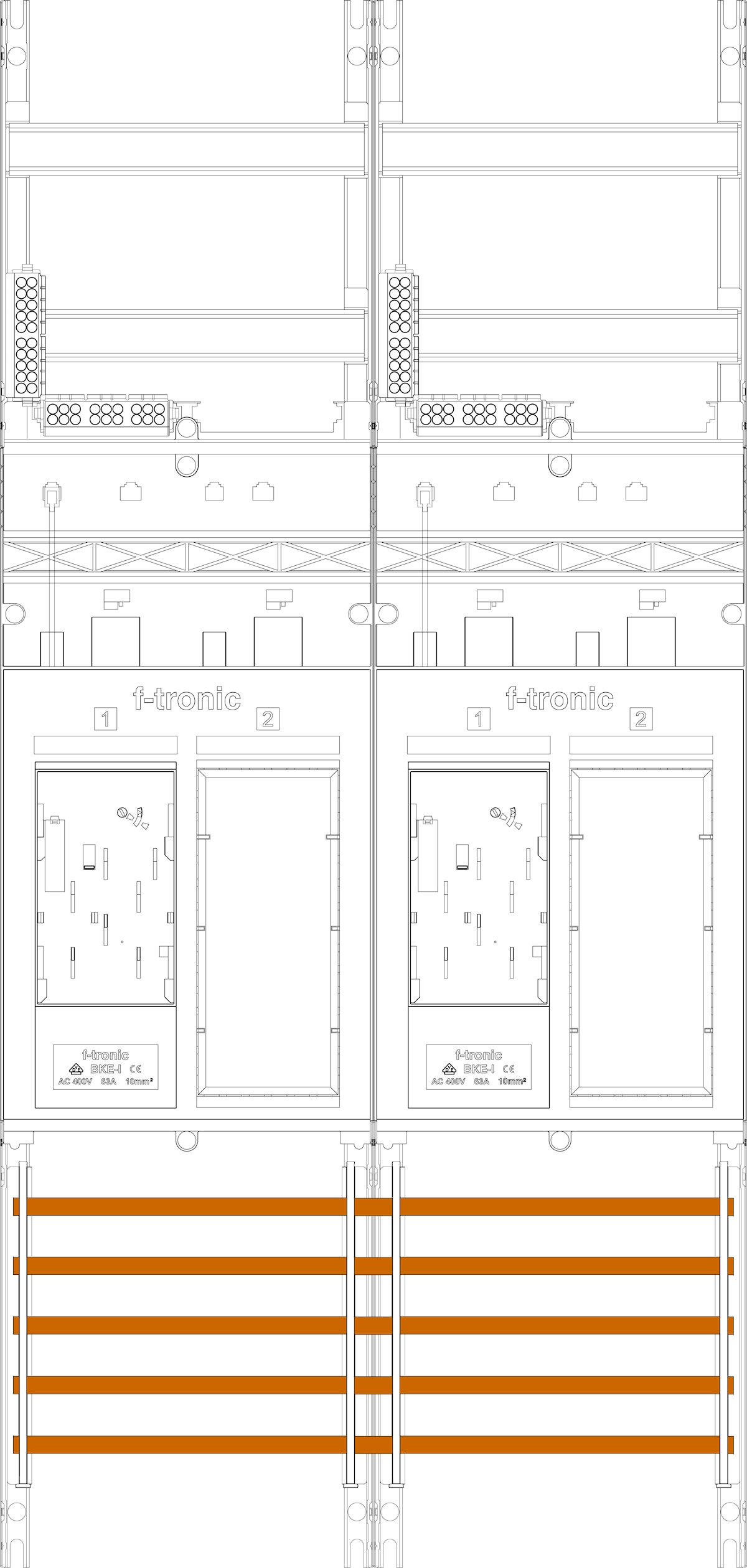 1St. F-Tronic ER26DS Zählerfeld ER26DS, 2-feldrig, H=1050mm, 2-eHZ mit DS, 2 Res. 7141152