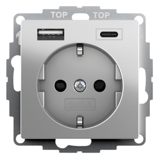 1St. Gira SCHUKO SH USB-Spannungsvers 2459600 2f Typ A/C System 55 Edelstahl(lack.)