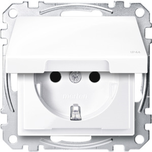 1St. Merten MEG2314-0325 Steckdose mit Klappdeckel, IP44, Berührungsschutz, Steckklemmen aktivweiß glänzend, System M
