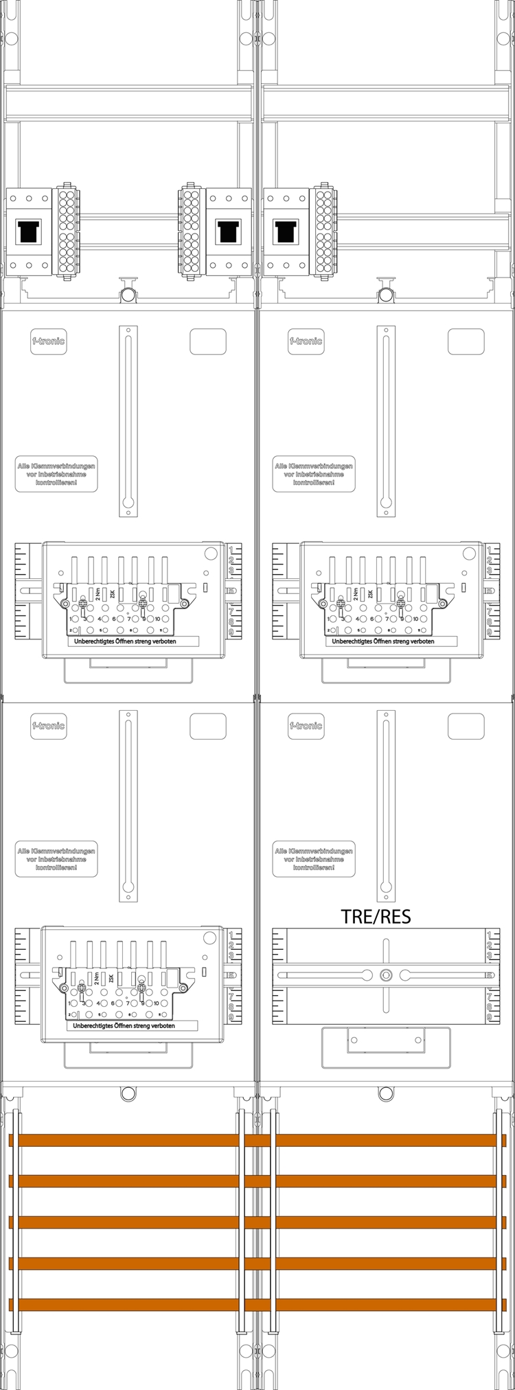 1St. F-Tronic Z16ZR6-ZSK-HSP Zählerfeld Z16ZR6-ZSK-HSP, 2-feldrig, H=1350mm, 3-3.HZ, 3 ZSK-Set, 3 HSP, 1 TRE 7143509