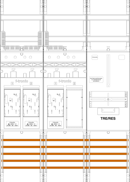 1St. F-Tronic E16ER6R1B Zählerfeld E16ER6R1B, 3-feldrig, H=1050mm, 3-eHZ, 1 Res., 1 TRE 7141025