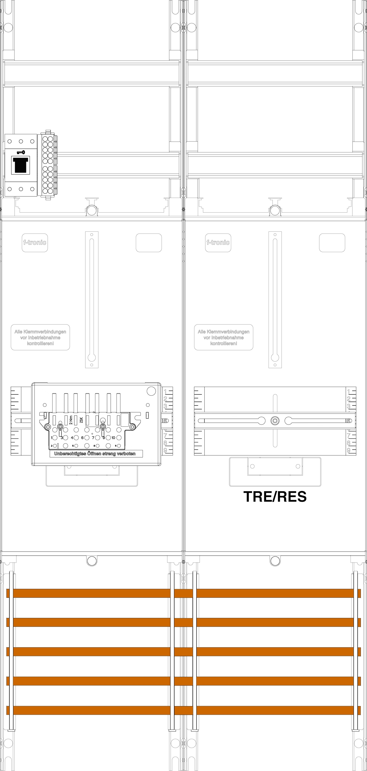 1St. F-Tronic Z1BR1B-ZSK-HSS Zählerfeld Z1BR1B-ZSK-HSS, 2-feldrig, H=1050mm, 1-3.HZ, 1 ZSK-Set, 1 HSS, 1 TRE 7141552
