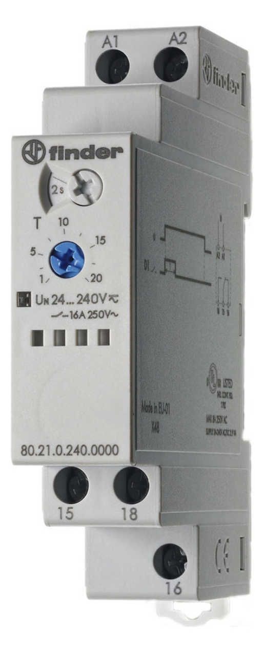 1St. Finder 802102400000 Zeitrelais, Einschaltwischer, 1 Wechsler 16 A, für 24 bis 240 V AC/DC 80.21.0.240.0000