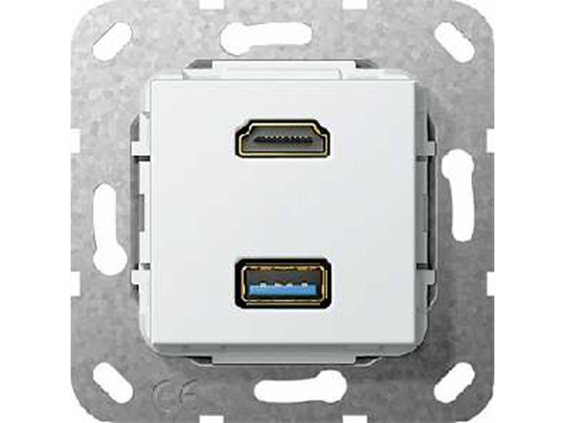 1St. Gira 567903 HDMI USB 3.0 A K-Peitsche Einsatz Reinweiß glänzend