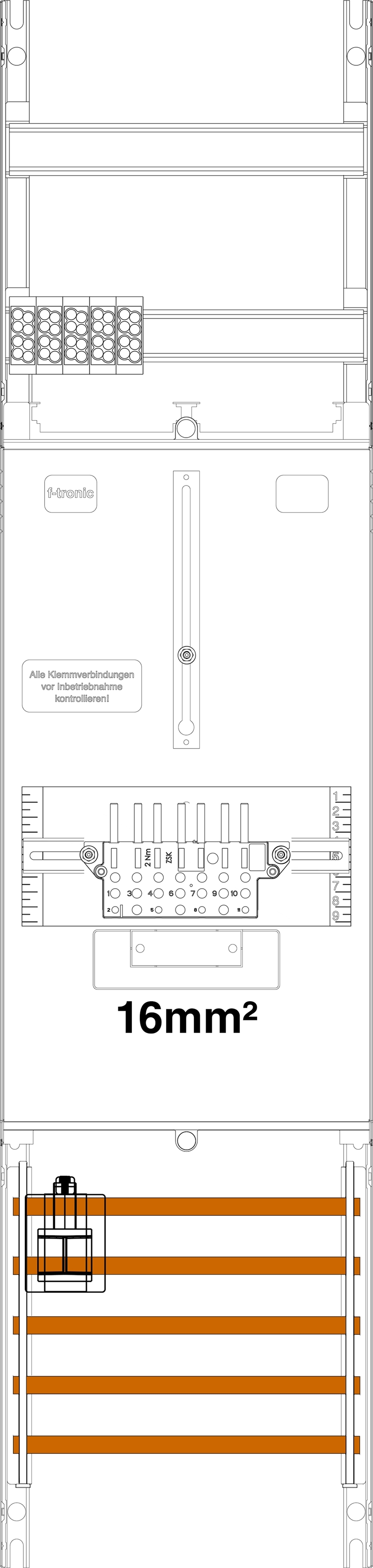 1St. F-Tronic Z1BLUX-16 Zählerfeld Z1BLUX-16,1-feldrig, H=1050mm 1-3.HZ 16mm², inkl., Verdrahtungspaket 7145004