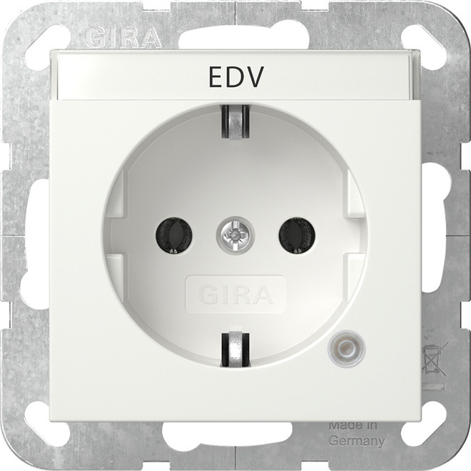 1St. Gira 445227 SCHUKO-Steckdose 16A 250V mit Kontrolllicht und Beschriftungsfeld, Reinweiß seidenmatt