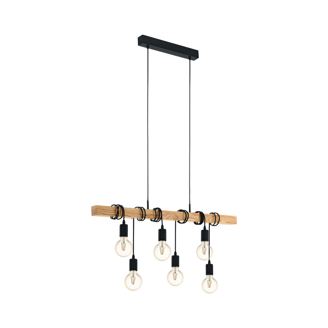 1St. Eglo 95499 Pendelleuchten Townshend exkl. 6xE27 max. 60W Stahl schwarz/Holz