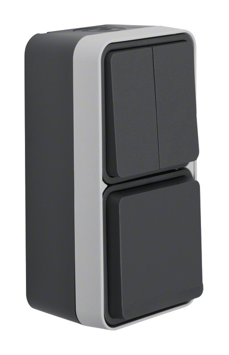 1St. Berker 47903515 Kombination Serienschalter/Steckdose mit Klappdeckel AP W.1 grau...