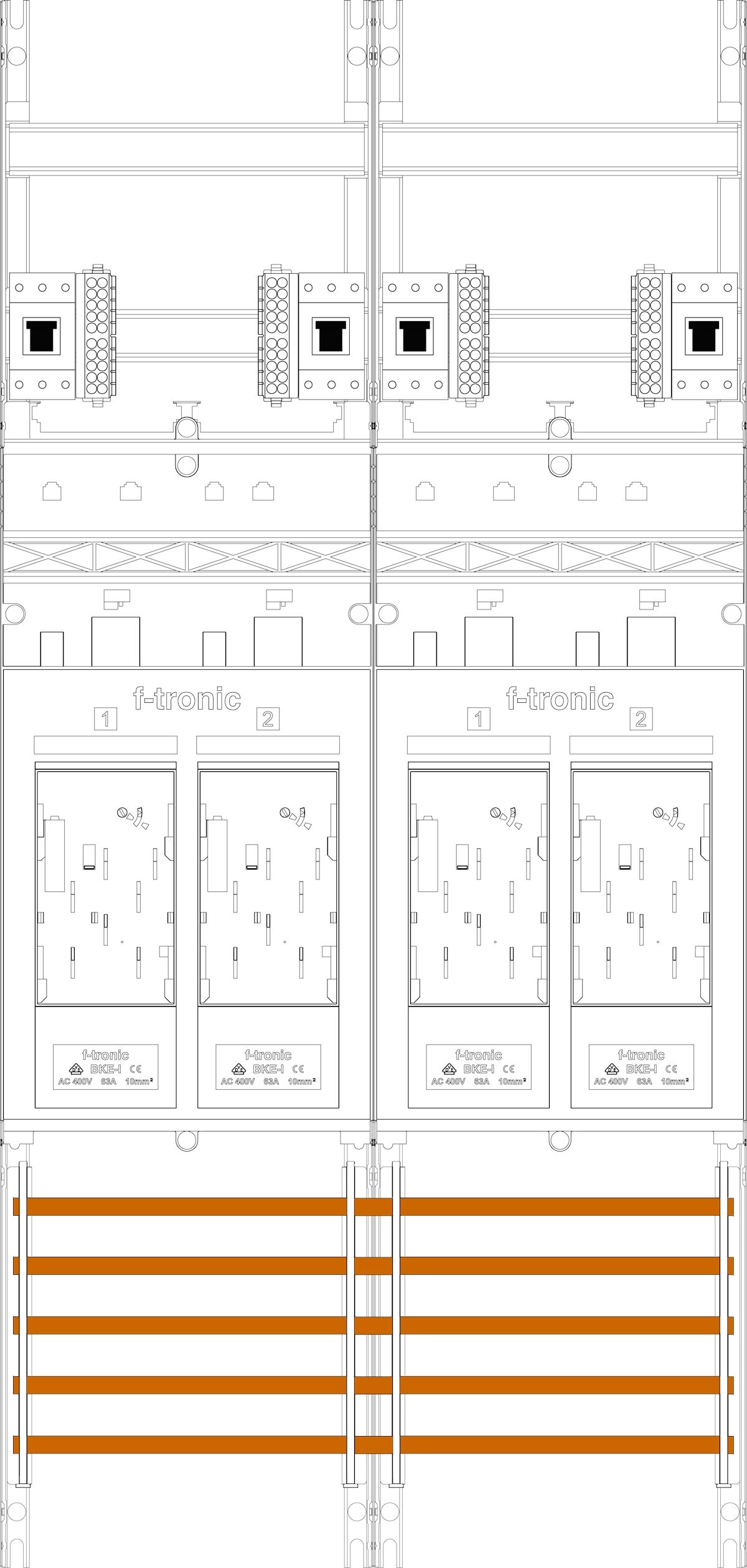 1St. F-Tronic E216-HSP Zählerfeld E216-HSP, 2-feldrig, H=1050mm, 4-eHZ, 4 HSP 7141070