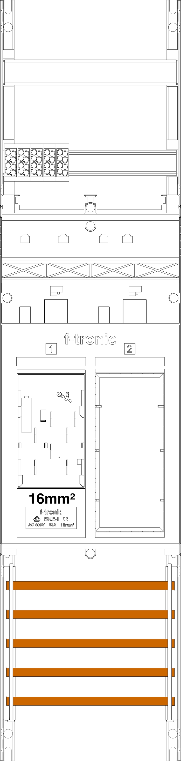 1St. F-Tronic ER6-16 Zählerfeld ER6-16, 1-feldrig, H=1050mm, 1-eHZ 16mm², 1 Res. 7141004