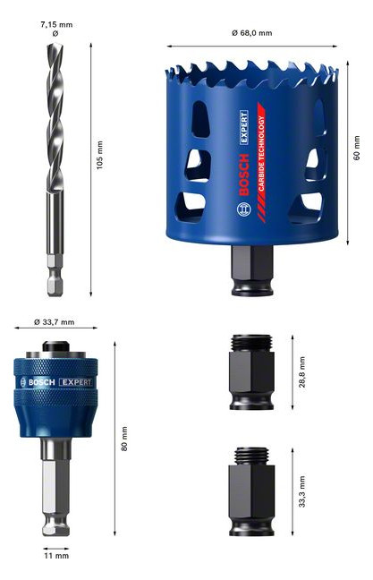 1St. Bosch EXPERT Lochsäge 2608900450 ToughMaterial 68mm Starter Kit