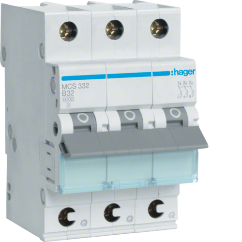 1St. Hager MCS332 Leitungsschutzschalter 3 polig 6kA C 32A QC 3 Module