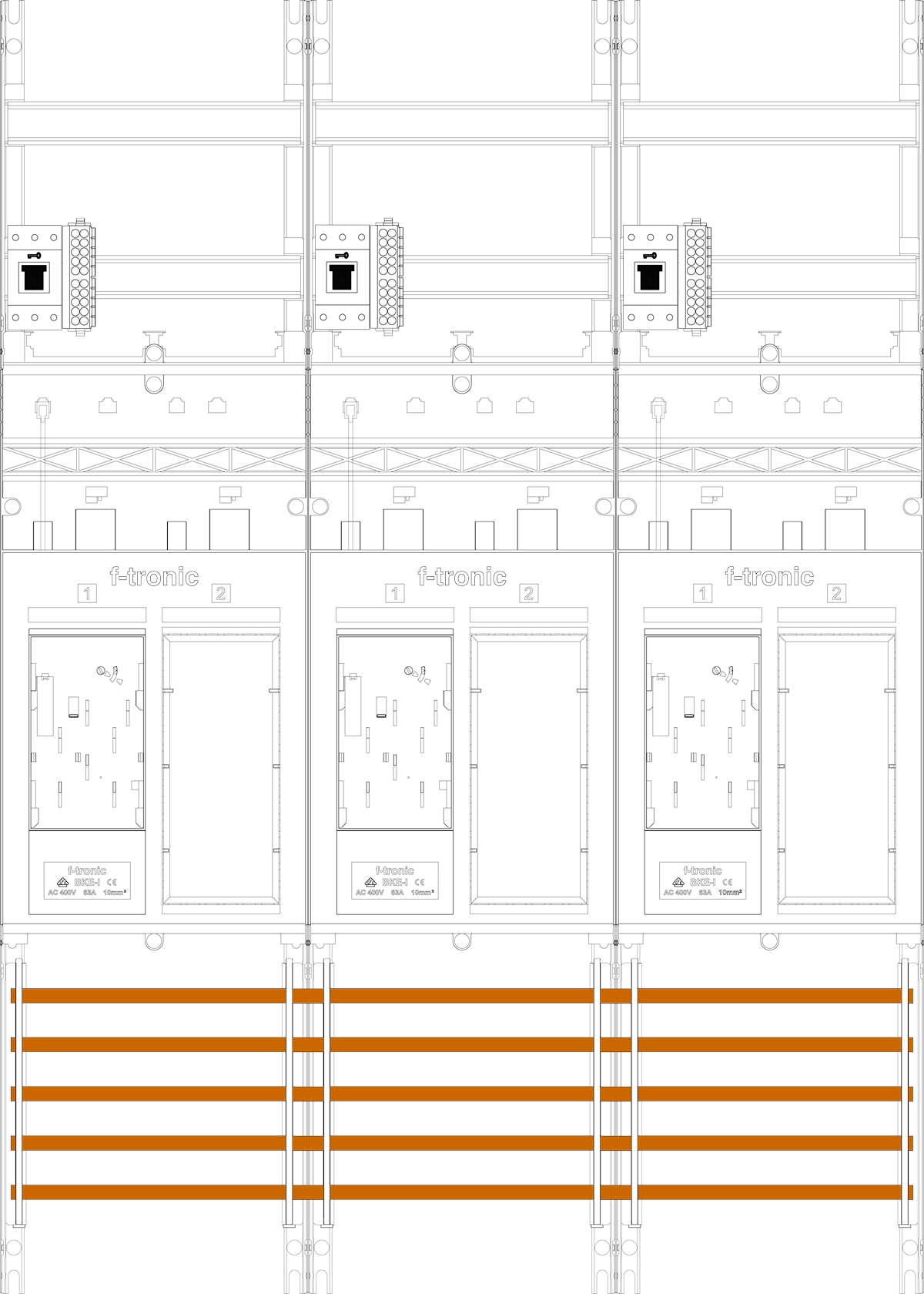 1St. F-Tronic ER36DS-HSS Zählerfeld ER36DS-HSS,H=1050mm, 3-feldrig, 3-eHZ mit DS, 3 HSS, 3 Res 7141253