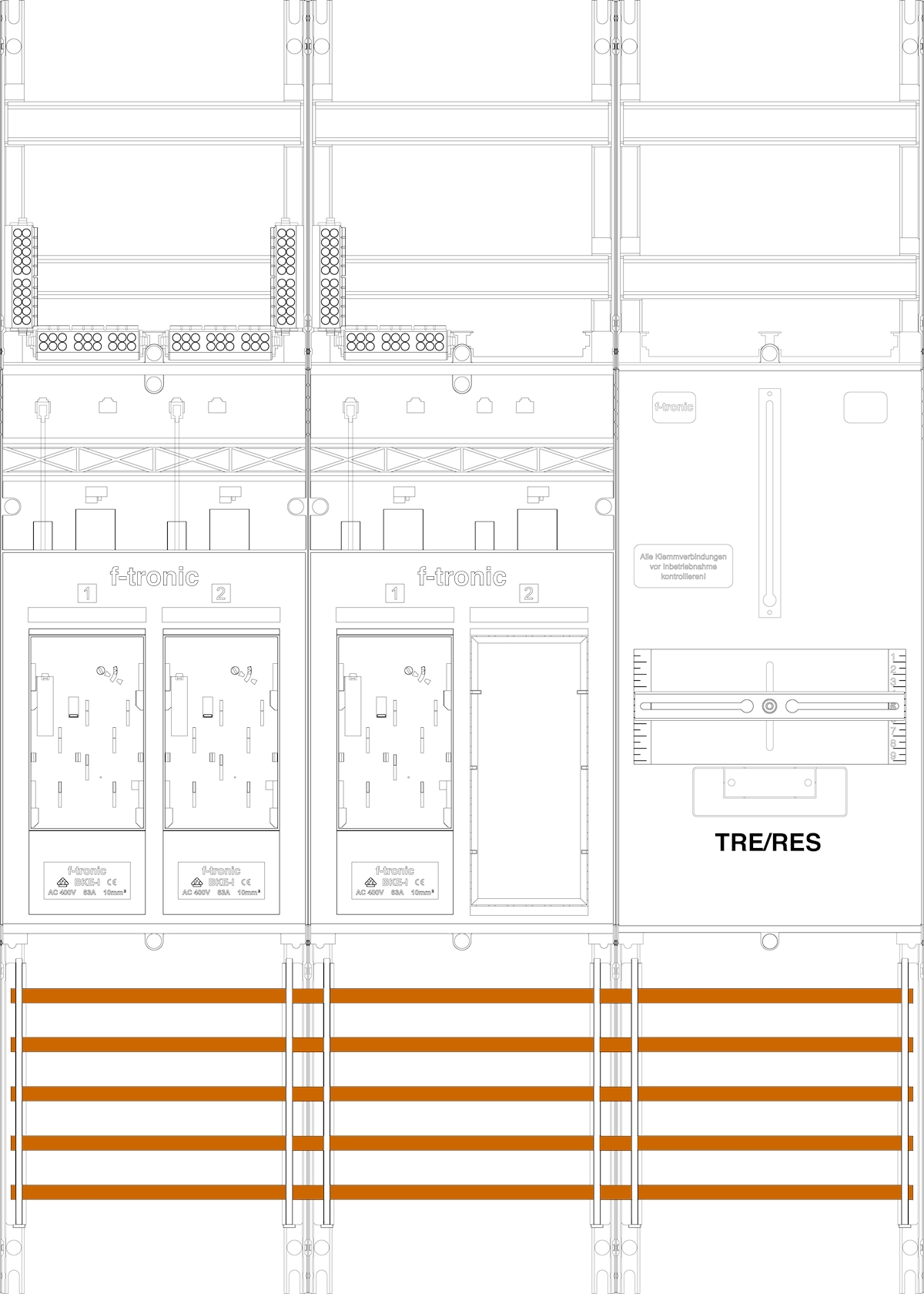 1St. F-Tronic E16ER6DSR1B Zählerfeld E16ER6DSR1B, 3-feldrig, H=1050mm, 3-eHZ, mit DS, 1 Res., 1 TRE 7141175